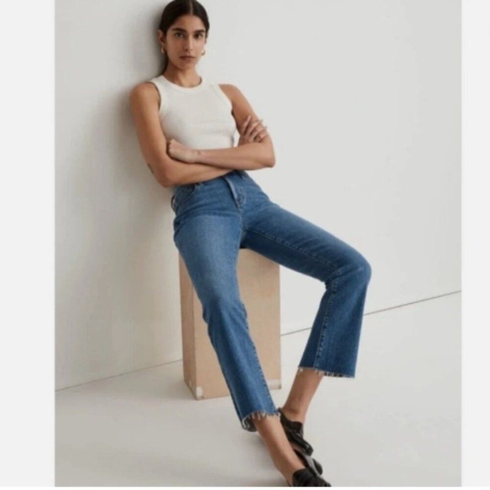 Madewell Kick Out Crop Jeans Cherryville Wash Raw Hem Size 26